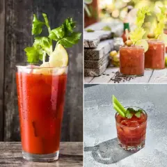 Tres Bloody Marys listos para disfrutar. Aprende como hacer bloody mary con estos deliciosos cócteles.