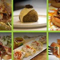 Variedad de aperitivos baratos para mucha gente: sándwiches, croquetas, volovanes, montaditos y salmón ahumado.