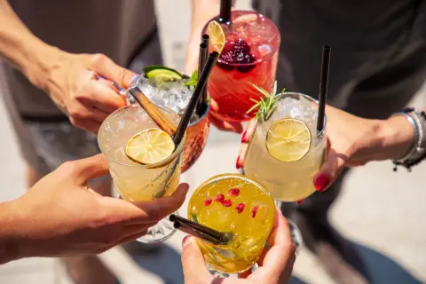 Brindis con cócteles refrescantes. ¿Con qué mezclar ginebra rosa? Prueba con frutos rojos, lima o hierbas aromáticas.