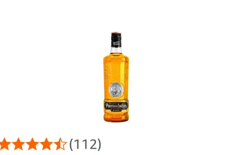 Botella de Puerto de Indias Mango, con su distintivo color ámbar. Ideal para cócteles refrescantes sin preocuparse por las calorías.