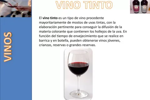 Copa de vino tinto, con texto que explica que el vino tinto es laxante o astringente.