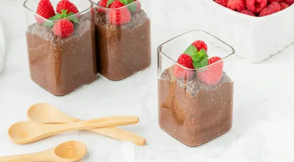 Deliciosos postres fáciles y rápidos de chocolate con frambuesas y menta.