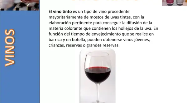 Copa de vino tinto, con texto que explica que el vino tinto es laxante o astringente.
