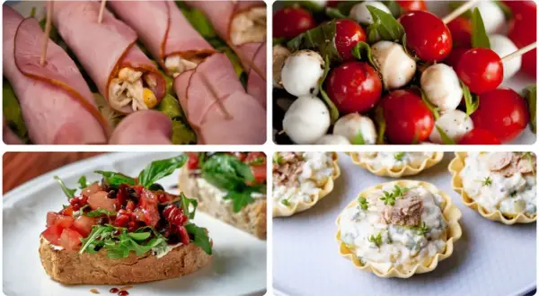 Un delicioso picoteo frío para cumpleaños: rollitos de jamón, brochetas caprese, bruschettas y tartaletas rellenas. ¡Un festín visual!