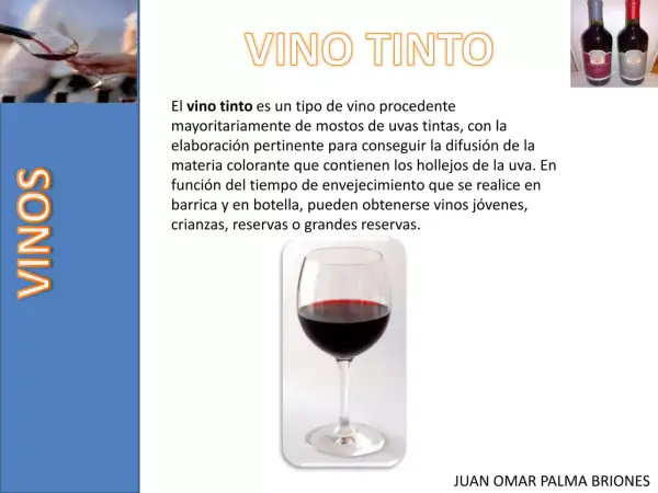 Copa de vino tinto, con texto que explica que el vino tinto es laxante o astringente.